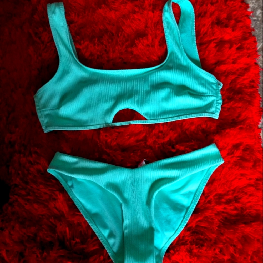 Bluish  green 2 piece bathing suit